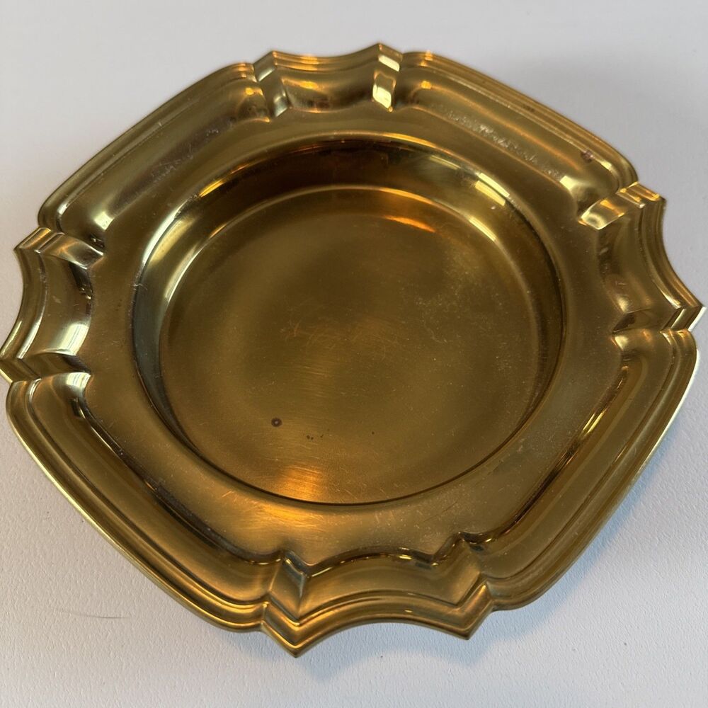Vintage Towle Scalloped Art Deco Brass Tray Candleholder Trinket Dish - Picture 8 of 9